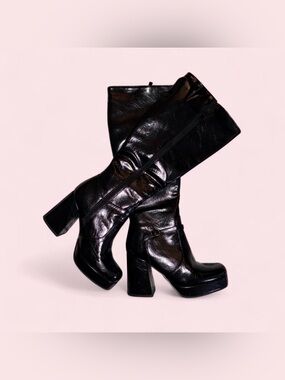 BRATZ 🔥 Black High Block Heel Knee Boots - Women's Fashion Boots